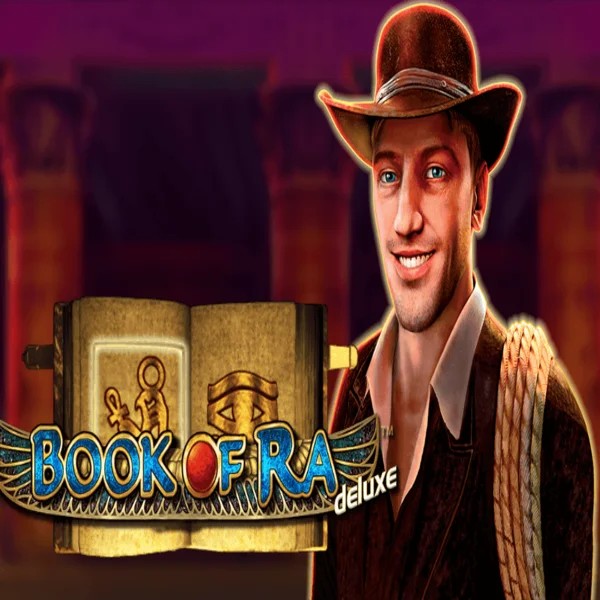Book of Ra Deluxe online game logo by Novomatic on brucebett.com.pl